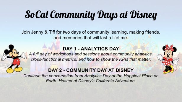 title slide announcing SoCal Community Days at Disney