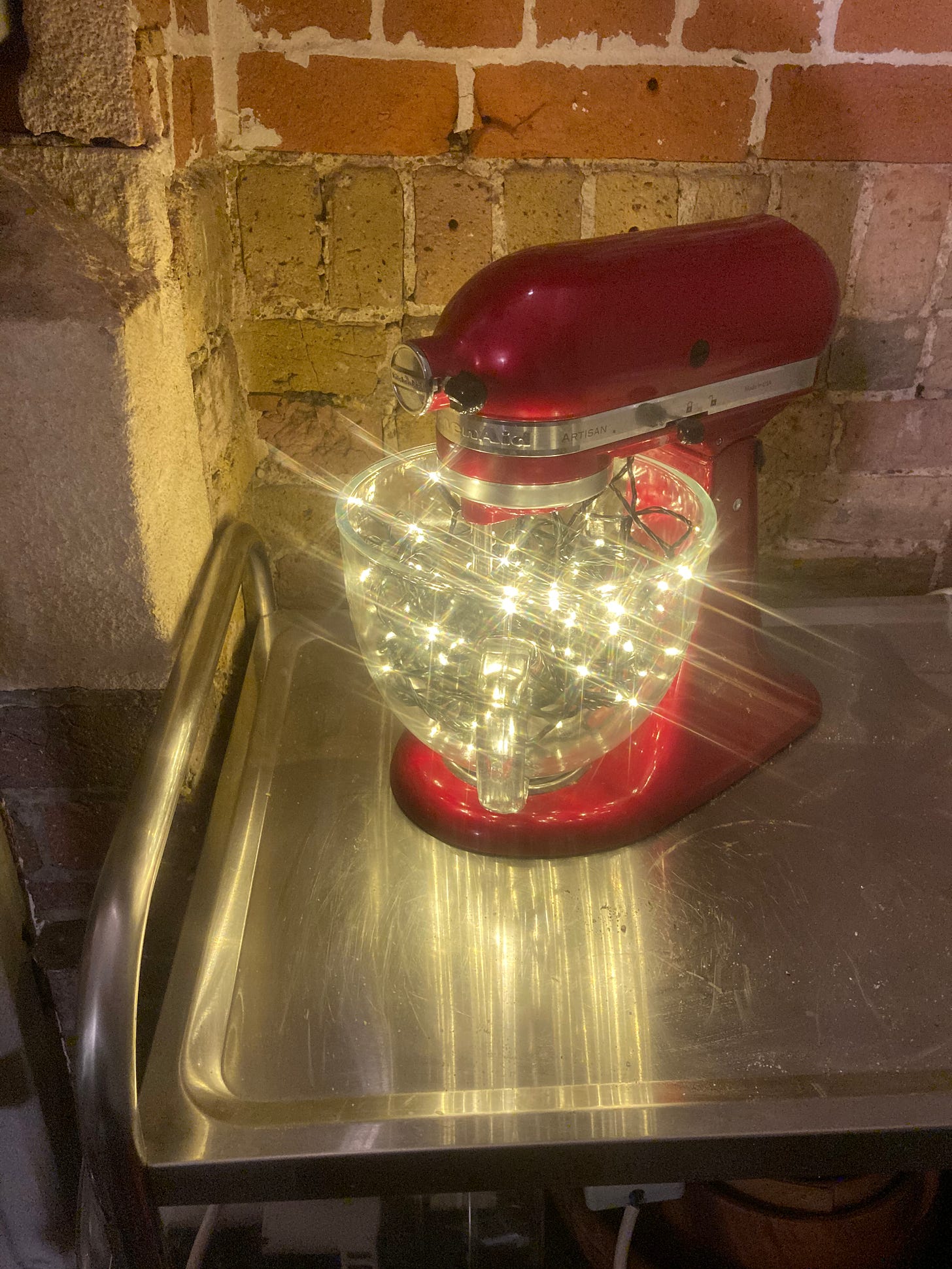 Red Kitchen Aid with fairy lights