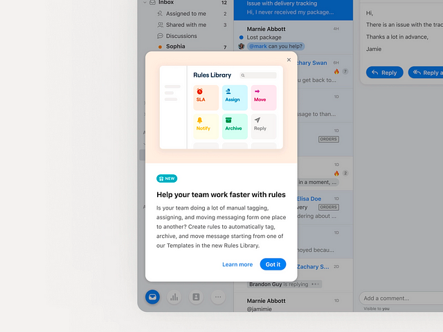 A new feature introduction popup from Dribbble.
