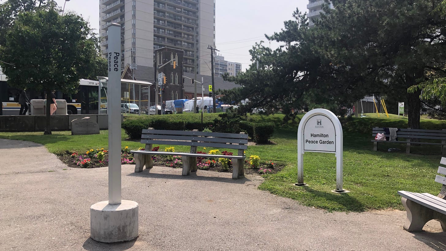 Hamilton Peace Garden at the corner of Hunter Street West and Bay Street South - photo courtesy of Gail Rappolt