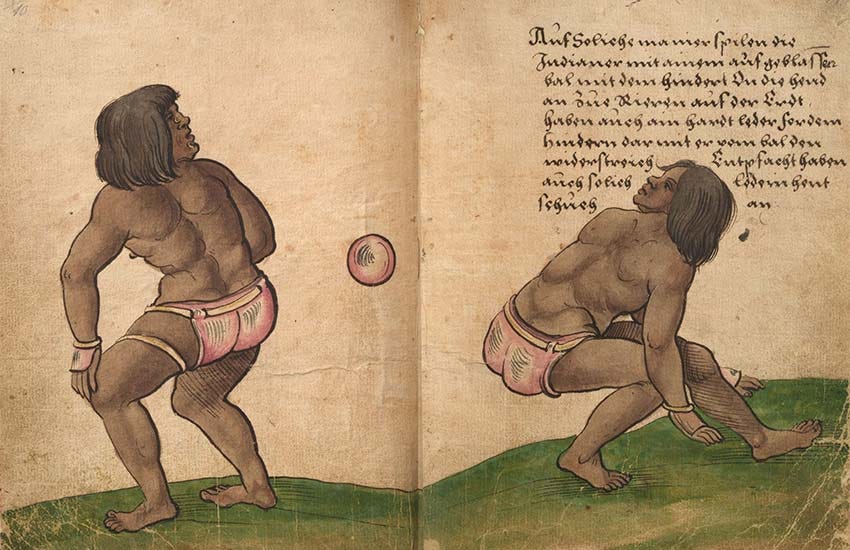 drawing by Christophe Weiditz of Mesoamerican ballgame players in 1528