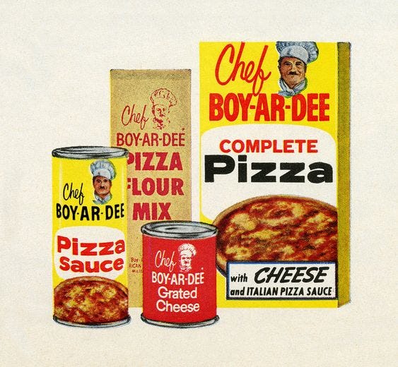 OK last for today it seems: The old Chef Boyardee Pizza Kit. : r/nostalgia