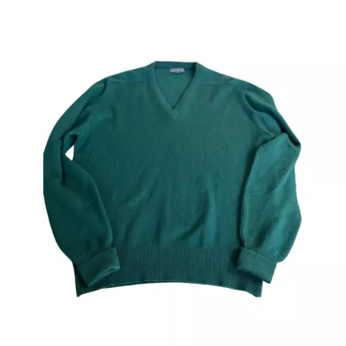 Vintage Lands' End Men's V-Neck Cashmere Sweater Green Medium Made in Scotland - Picture 2 of 9