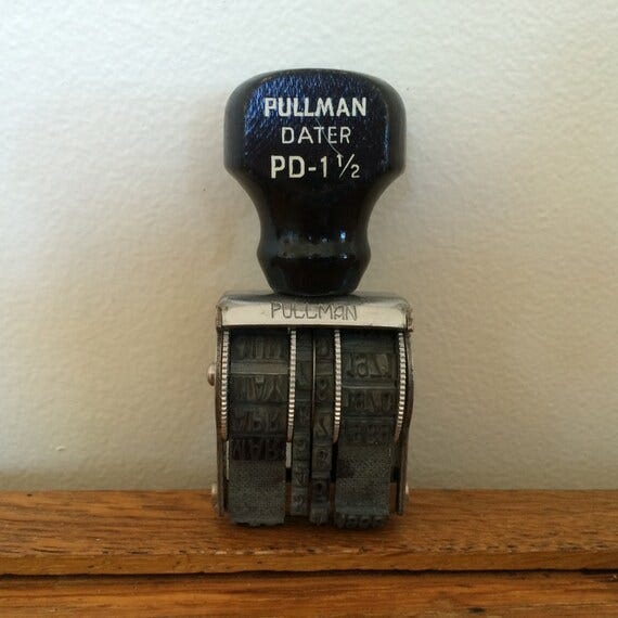 1960s Office Date Stamp Pulman 1-1/2
