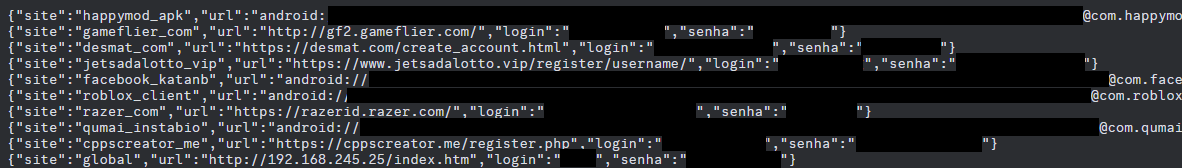 Redacted screenshot of a sample of infostealer logs exposed.