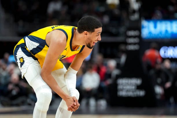 Tyrese Haliburton of the Indiana Pacers reacts against the Detroit Pistons during the second quarter at Little Caesars Arena on March 20, 2024 in...