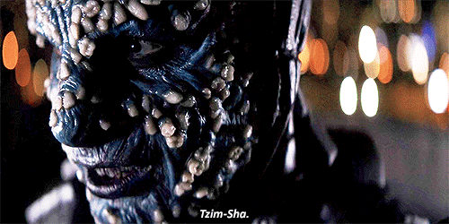 This GIF (repeated moving image) shows the character T'zim-Sha (played by Samuel Oatley) repeating his name in Doctor Who Series 11's premiere episode ("The Woman Who Fell to Earth"). This GIF (repeated moving image) shows the character T'zim-Sha (played by Samuel Oatley) repeating his name in Doctor Who Series 11's premiere episode ("The Woman Who Fell to Earth").