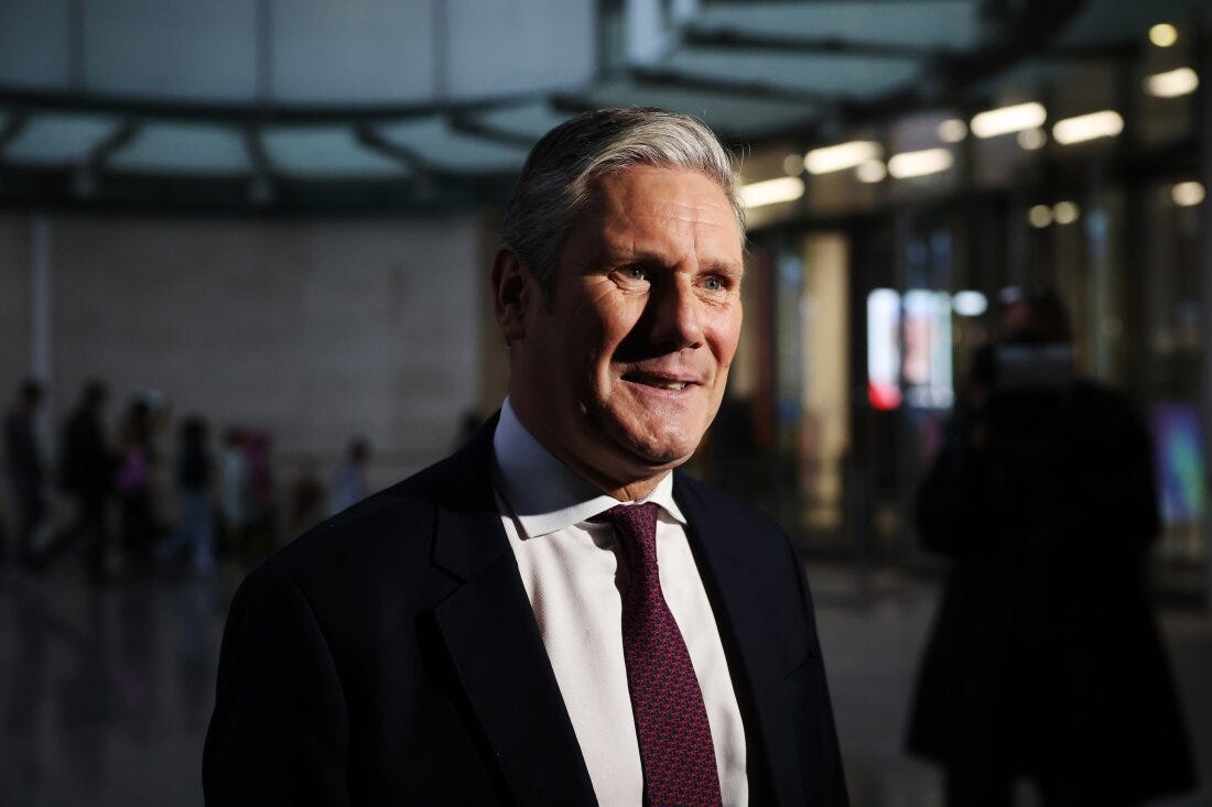 Keir Starmer, leader of the Labour Party, is seen at BBC Broadcasting House for an interview on Sunday with Laura Kuenssberg on Oct. 23, 2022, in London.