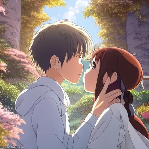 a boy and a girl kissing