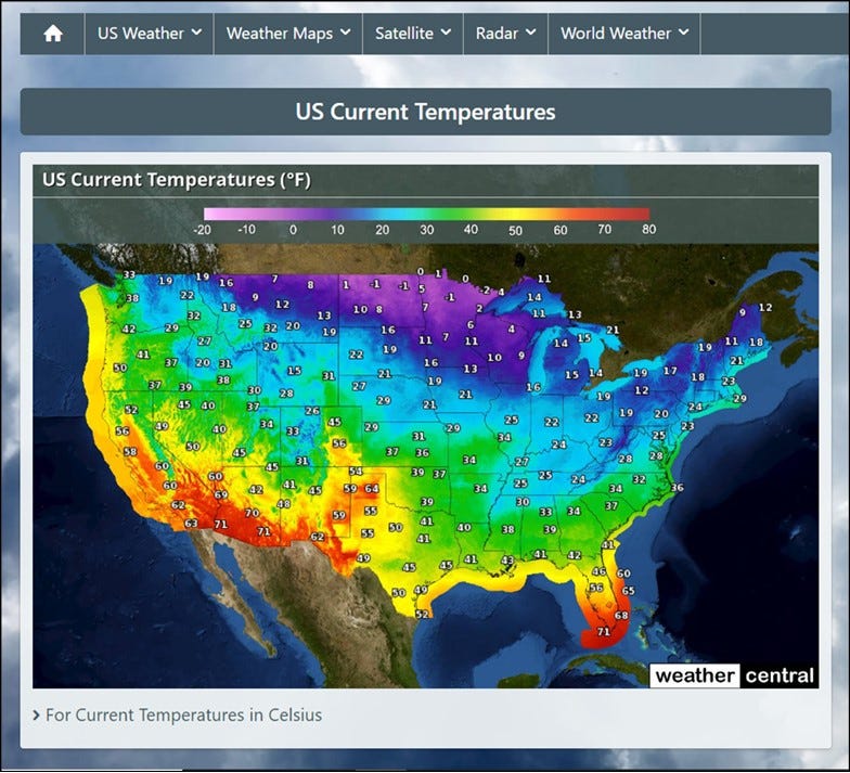 US current temperatures. Source: Weather Central.
