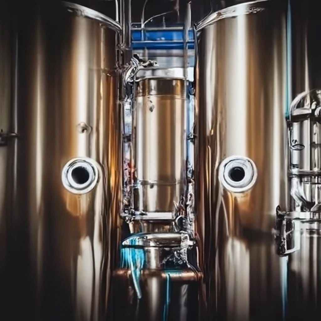 brewing beer in vats at a modern beer brewery