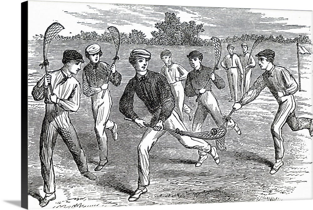 Illustration Depicting Young Men Playing Lacrosse, Dated 19th Century ...