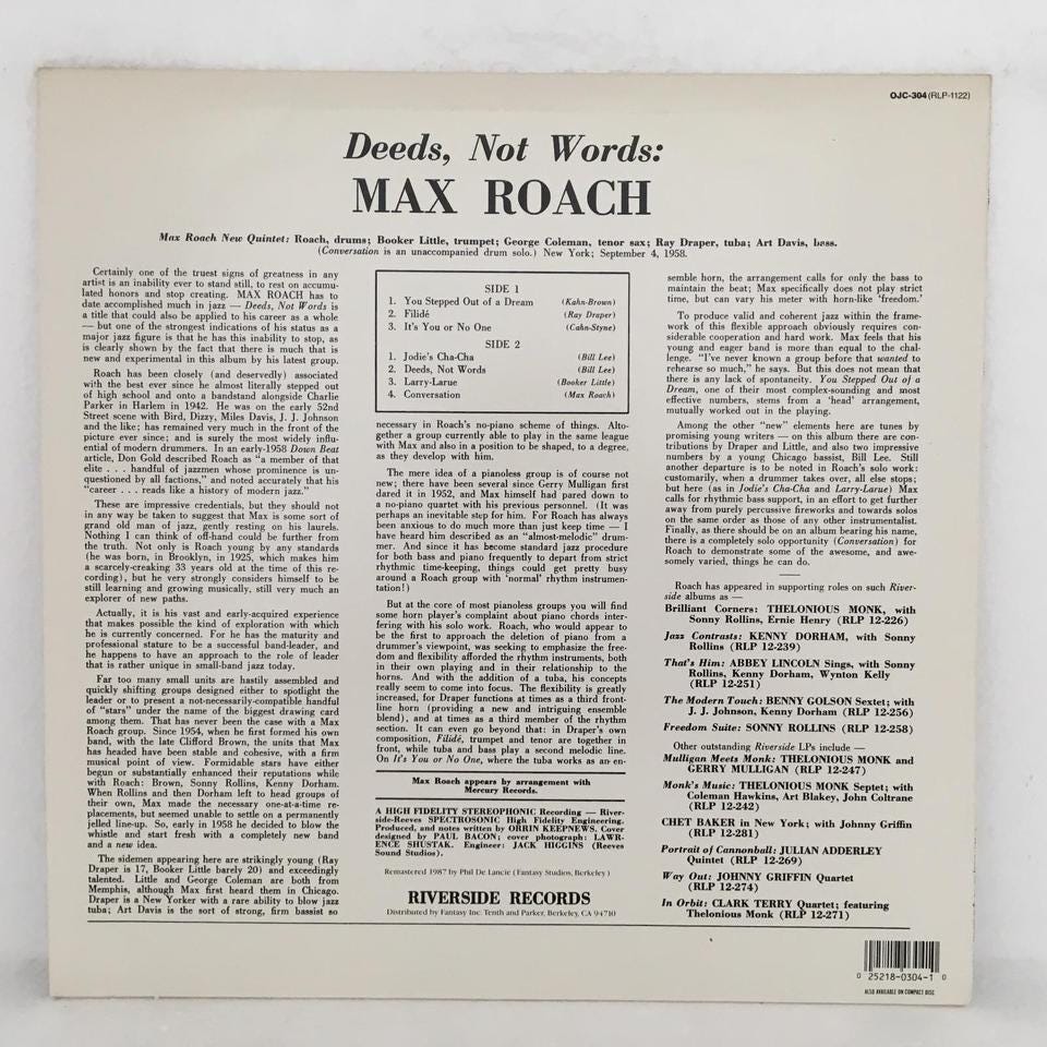 DEEDS,NOT WORDS/MAX ROACH  画像