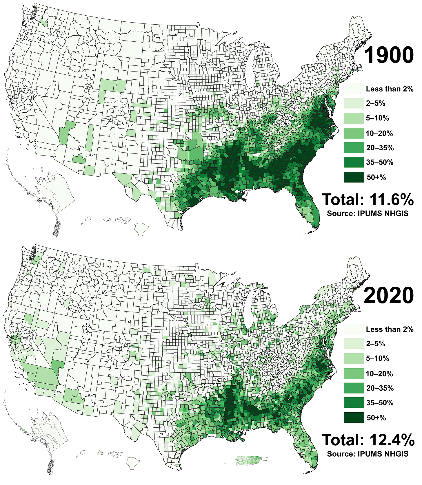 The Black Population in the US in 1900 vs 2020. : r/MapPorn