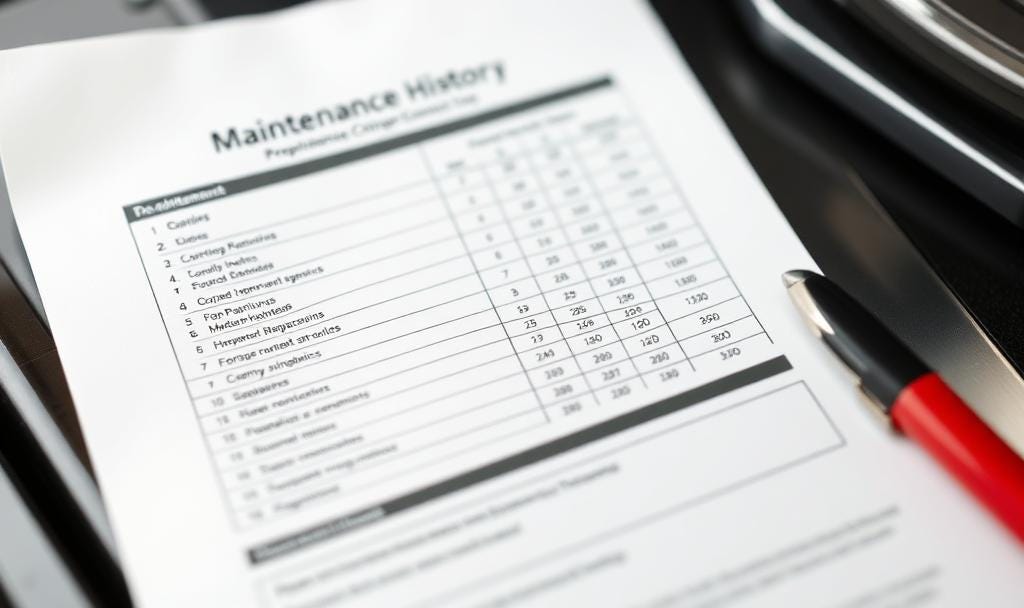 a document showing car maintenance history 