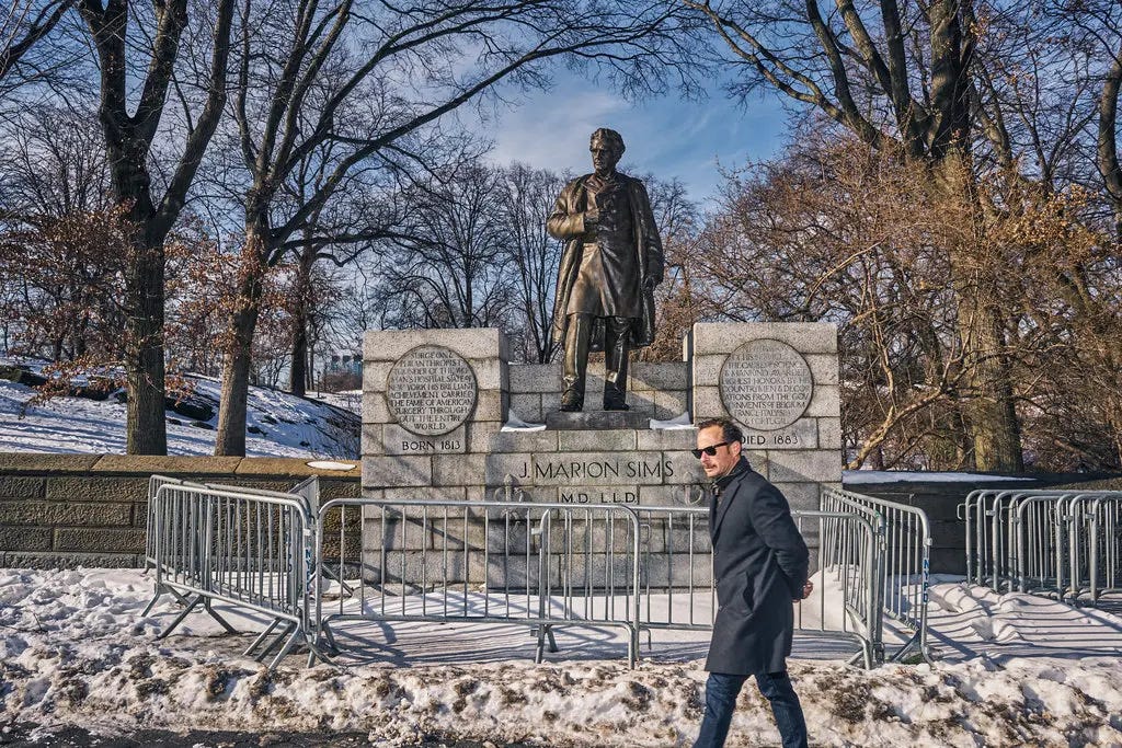 A statue of Dr. J. Marion Sims, on Fifth Avenue in East Harlem, commemorated a doctor regarded as the father of modern gynecology. His fame came at the expense of enslaved black women on whom he operated, sometimes without consent. It will be moved to the cemetery where Sims is buried.
