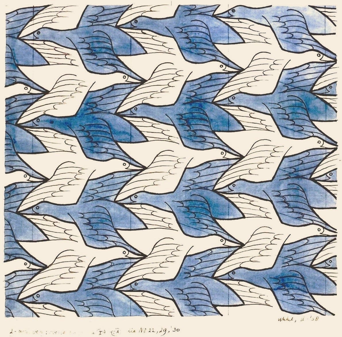 M.C. Escher (1898-1972, Dutch) ~ Two Birds (No. 18), 1938