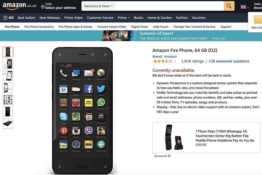 Photo of the Amazon Fire Phone on Amazon’s website