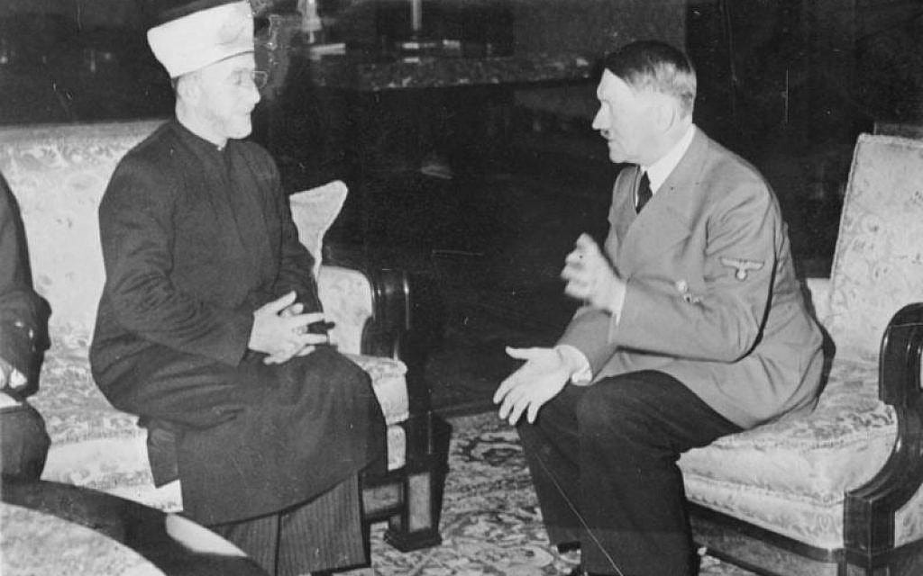 Illustrative: Hitler hosts Grand Mufti of Jerusalem  Haj Amin al-Husseini in 1941 in Germany. (Heinrich Hoffmann Collection/Wikipedia)