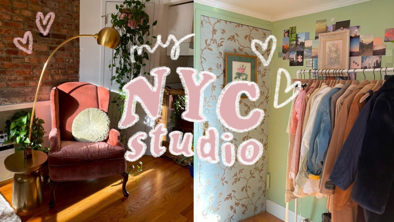 MY NYC APARTMENT TOUR // $1800 studio in manhattan - YouTube screenshot of a well-decorated apartment
