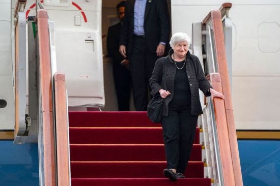 U.S. Treasury Secretary Janet Yellen arrives in Beijing.