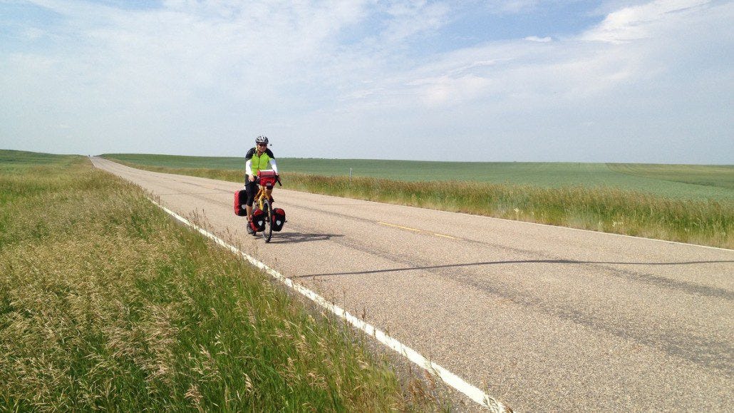 Cranking into the wind in the Montana plains.