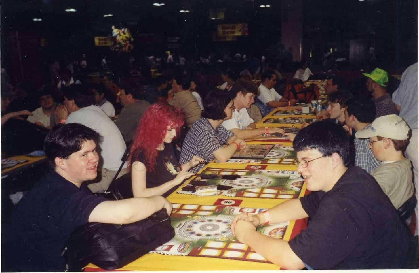 A photograph of Jim, Echidna, Purity, and IndigoMaster at the Pokémon TCG East Coast Super Trainer Showdown in 2001