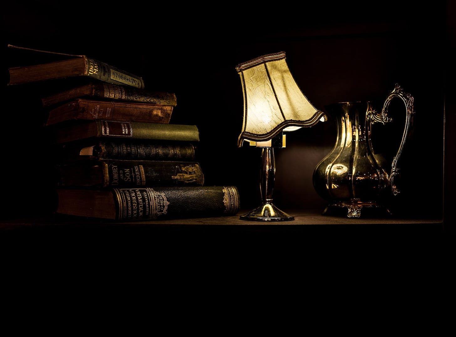 Vintage lamp and books
