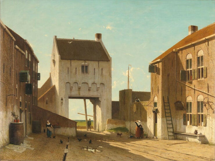 'Stadspoort in Leerdam' - olieverf op doek: Jan Weissenbruch (herkomst: coll. Rijksmuseum, Amsterdam)