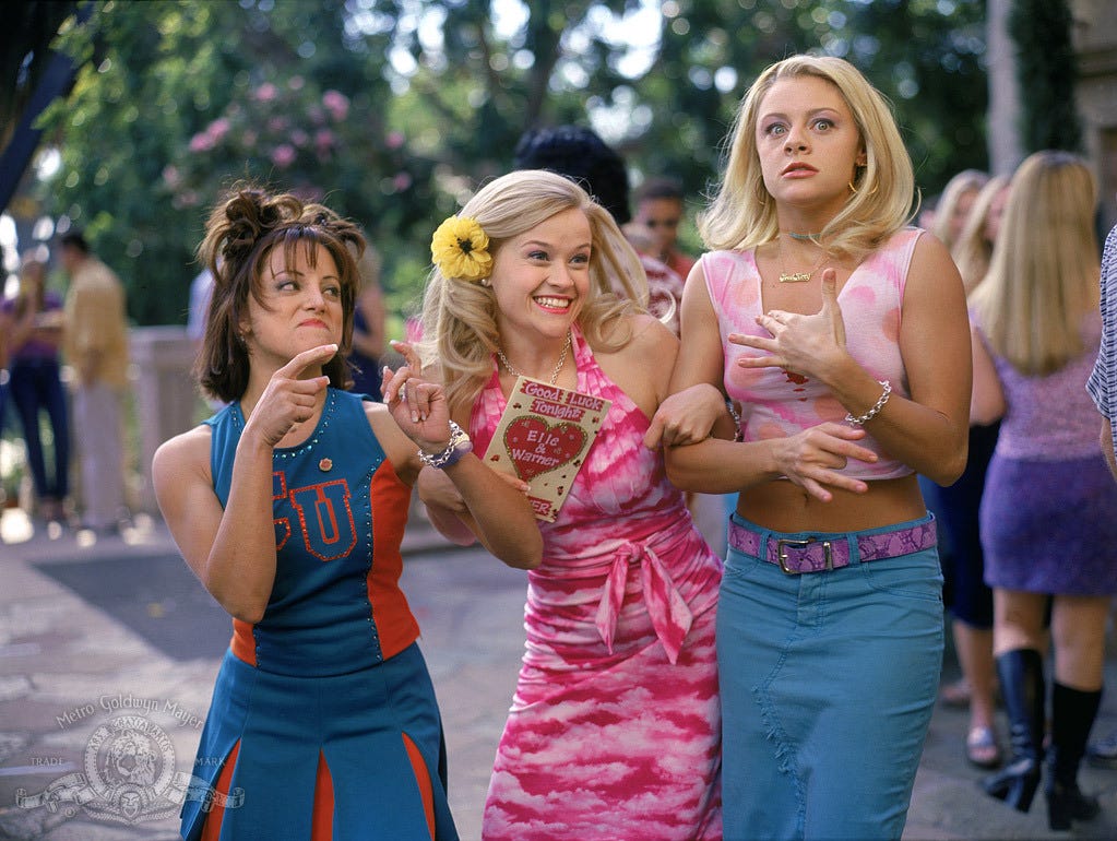 Serena, Elle Woods, and Margot in Legally Blonde.