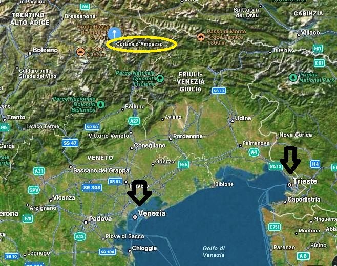 map of where is Cortina d'Ampezzo in Northern Italy