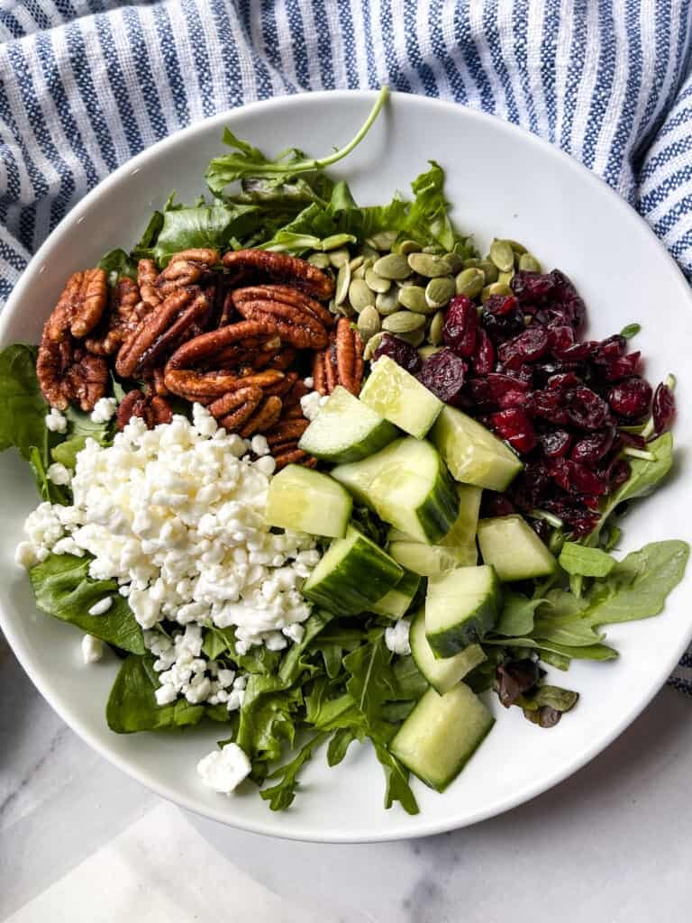 Spinach Arugula Salad with Feta and Pecans