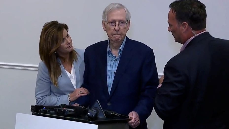 Top U.S. Senate Republican Mitch McConnell appears to freeze up for more than 30 seconds during a public appearance before he was escorted away, the second such incident in a little more than a month, after an event with the Northern Kentucky Chamber of Commerce in Covington, Kentucky, U.S. August 30, 2023 in a still image from video.  ABC Affiliate WCPO via REUTERS  NO RESALES. NO ARCHIVES. MANDATORY CREDIT