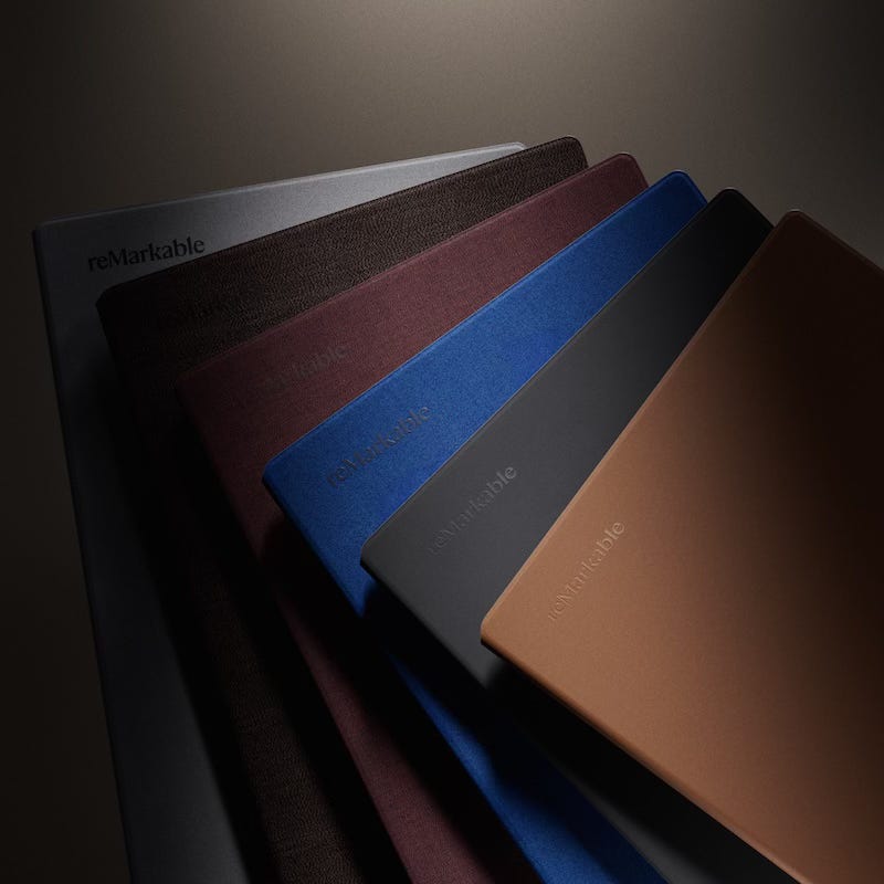 Various coloured and textured Folio cases for the reMarkable Paper Pro