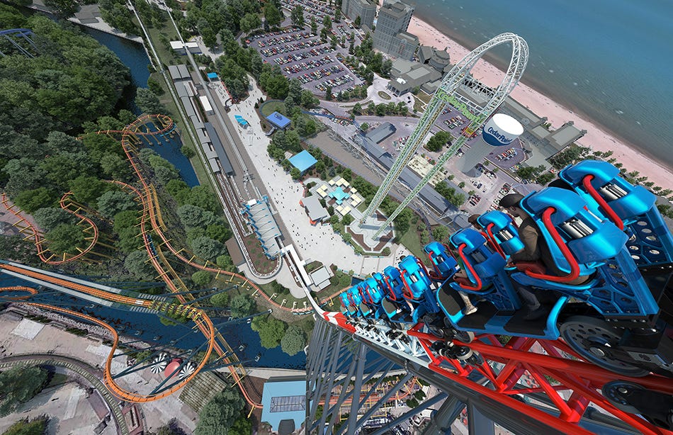 The 420-foot spike on Top Thrill 2 coaster