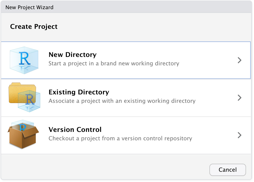 A screenshot of the New Project Wizard modal dialog box showing the 'creating new directory' step. 