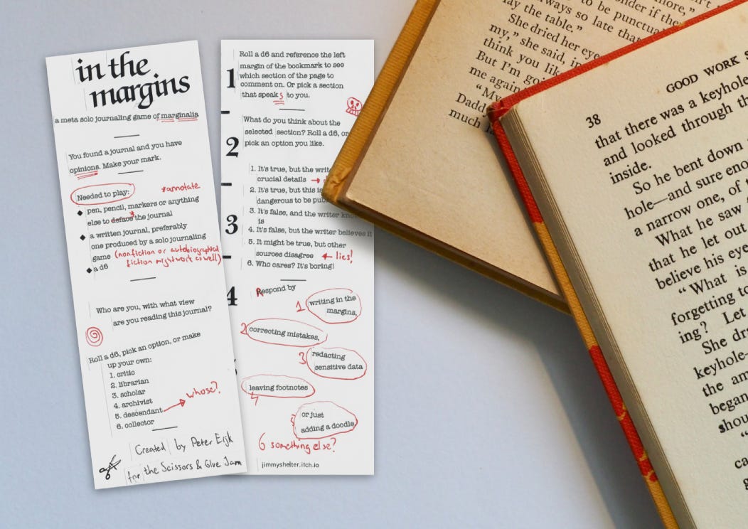 mockup of the bookmark game In the Margins
