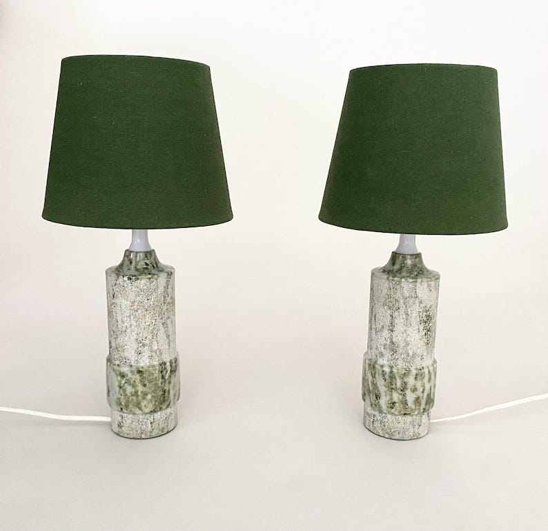 A pair of Swedish green marble table lamps. Scandinavian mid century modern, 60s 70s image 1