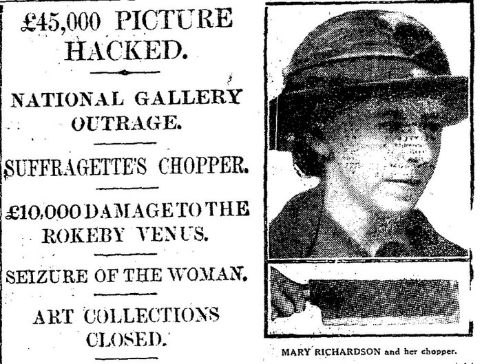 Article on Mary Richardson's slashing of the Rokeby Venus, from The Daily Mail.