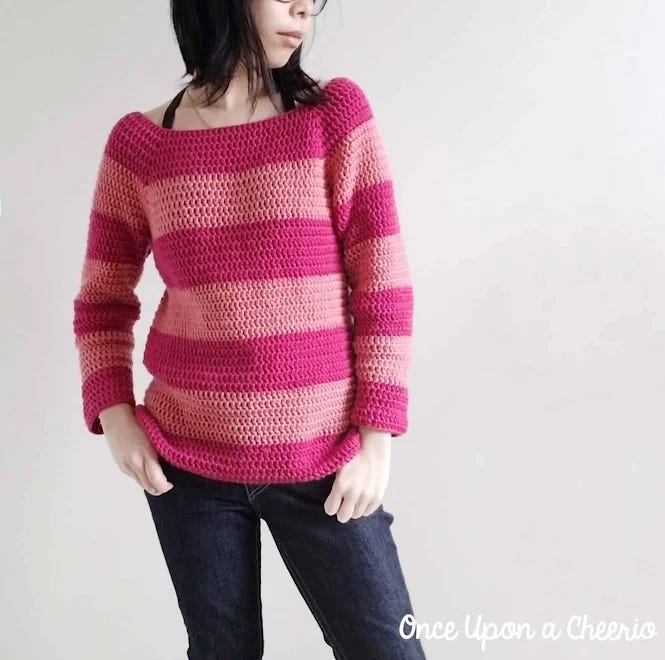Cheshire Dreams Raglan Sweater FREE Crochet Pattern