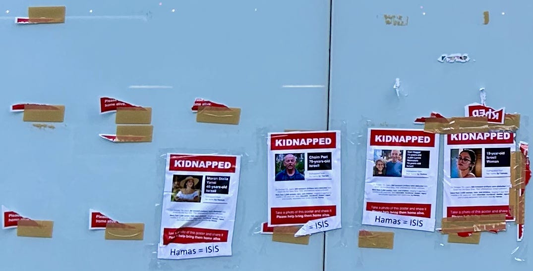 NYU students had posted fliers about Israelis kidnapped by Hamas.