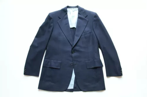 VTG 70s Hickey Freeman Wide Lapel Navy Wool Hopsack 2 Button Blazer Sz 39 R - Picture 1 of 5