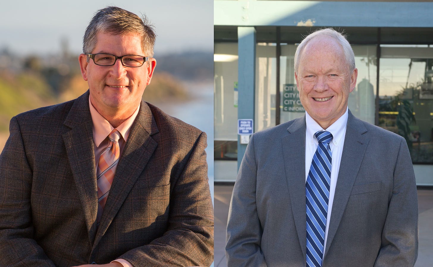 Encinitas Mayor Tony Kranz, left, and Councilman Bruch Ehlers will face each other in the 2024 mayoral race. Courtesy image