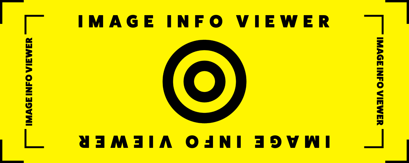 Yellow rectangular logo for Image Info Viewer Chrome extension with black circular icon