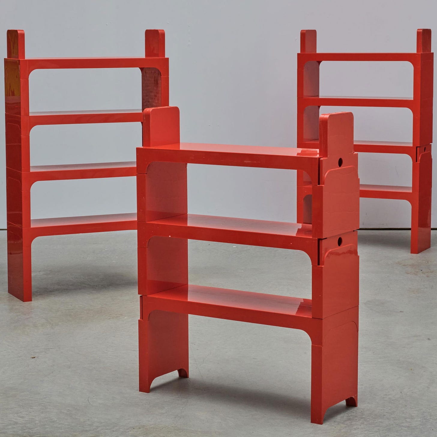 Set of Three Olaf von Bohr for Kartell Red Plastic Interchangeable Shelves