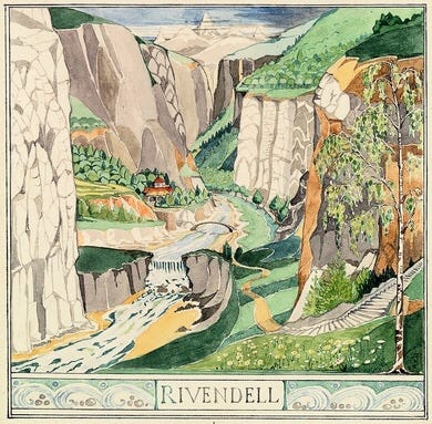 A painting of Rivendell by JRR Tolkien