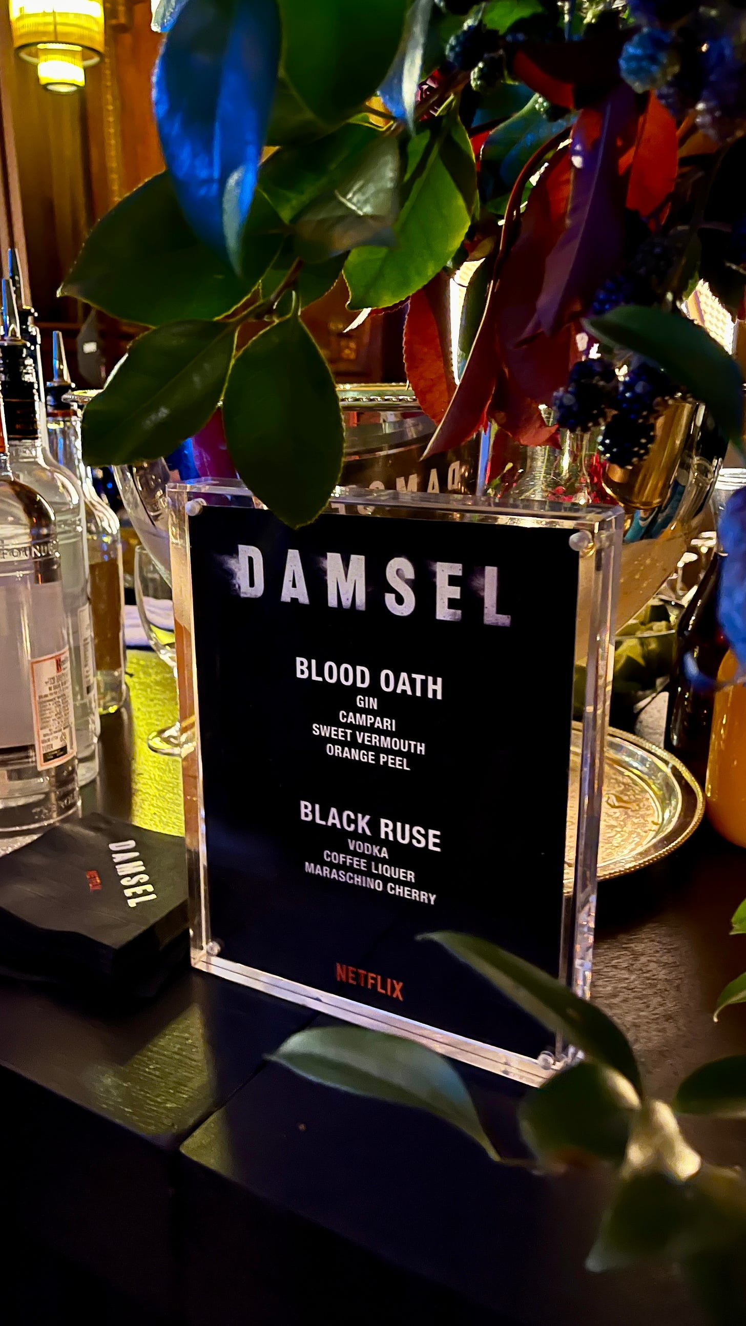 Damsel-themed cocktails at the Damsel World Premiere in NYC