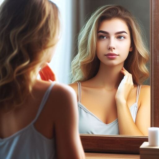 young woman looking in the mirror seeing a reflection of herself she hadn't seen in years – a woman who was strong, confident, and unafraid to chase her dreams.