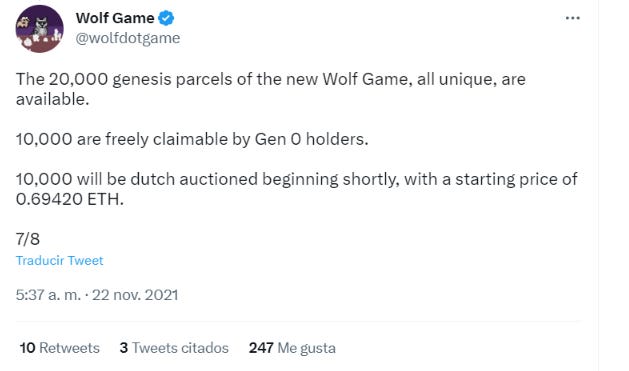 The Shepered’s Tweet announcing the launch of the Genesis Land collection