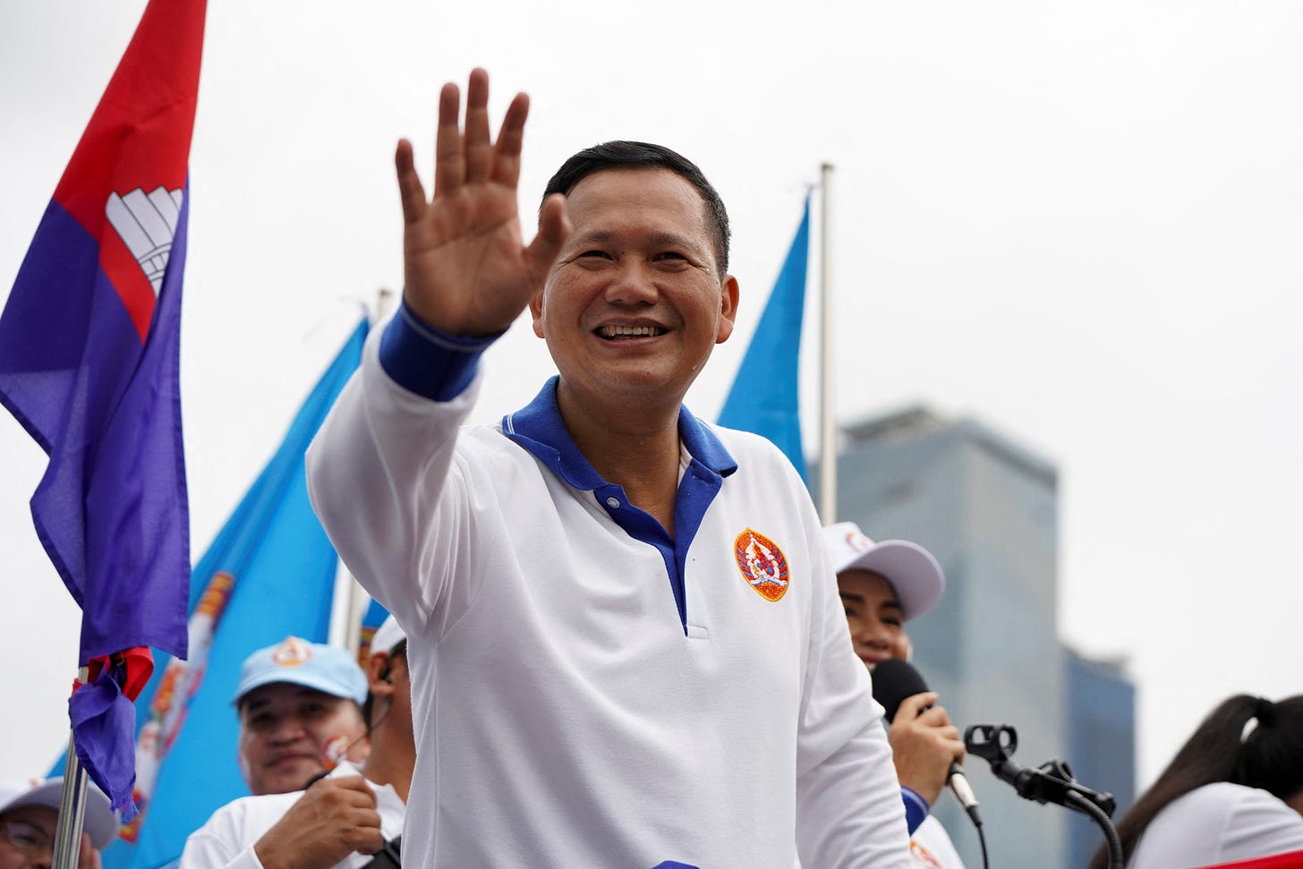 Hun Manet, son of Cambodia's Prime Minister Hun Sen, attends the final Cambodian People's Party (CPP) election campaign for the upcoming general election in Phnom Penh